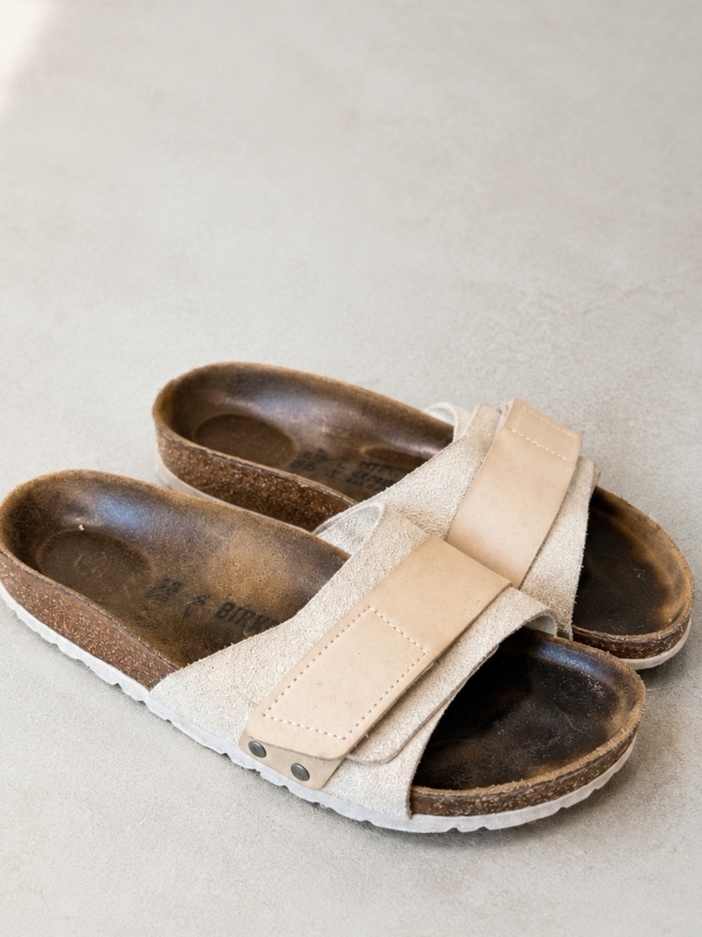 Birkenstock Beige Suede Slide Sandals